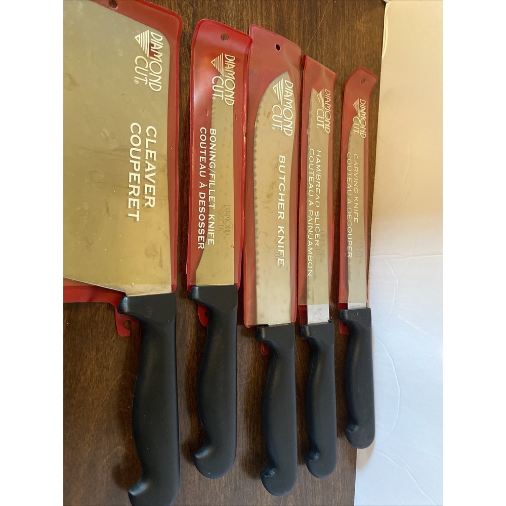 Diamond Cut Chef Knife Set Of 5- Including Cleaver Fillet Butcher Bread Carving